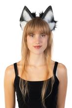 Haarband Furry Oortjes Zwart Grijs Wit Kat Poes Vos Diadeem, Ophalen of Verzenden, Nieuw, Carnaval, Accessoires
