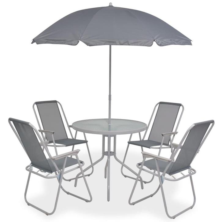 vidaXL 6-delige Tuinset staal en textileen grijs, Tuin en Terras, Tuinsets en Loungesets, Tuinset, Nieuw, 4 zitplaatsen, Textileen