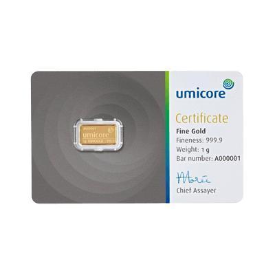 Umicore goudbaar 1 gram (LBMA certificaat), Postzegels en Munten, Edelmetalen en Baren, Goud, Verzenden