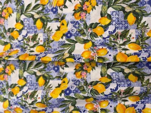 Mediterrane stof met Capri-citroenpatroon,, Antiek en Kunst, Antiek | Kleden en Textiel