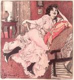 Roze mijmering (lijst optie, lithos), Antiek en Kunst, Verzenden