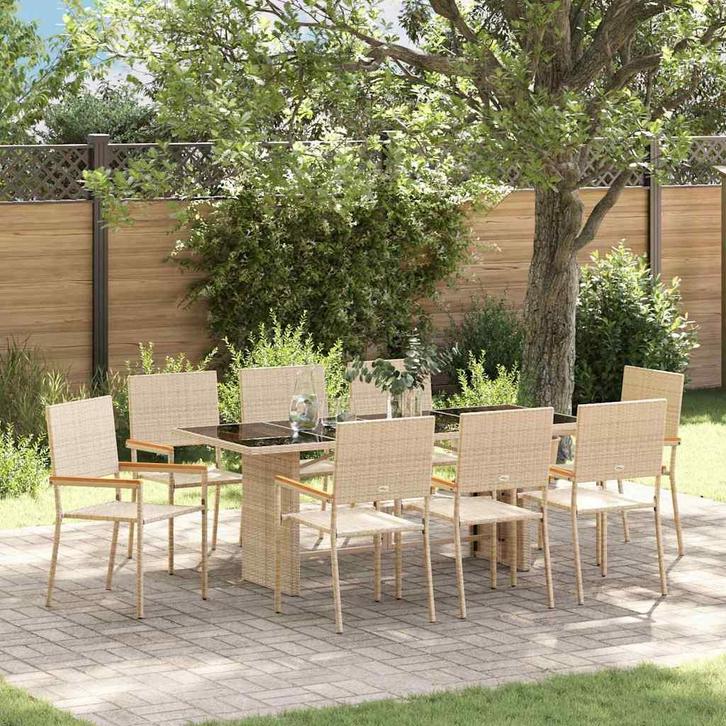 vidaXL Tuin Eetset 9 pcs Beige poly rattan, Tuin en Terras, Tuinstoelen, Nieuw, Rotan, Verzenden