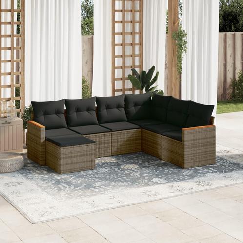 vidaXL 7-delige Loungeset met kussens poly rattan grijs, Tuin en Terras, Tuinsets en Loungesets, Loungeset, Nieuw, Rotan, Verzenden