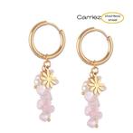 Gouden oorringen roze steentjes bloem en parel- stainless st, Sieraden, Tassen en Uiterlijk, Oorbellen, Verzenden, Nieuw, Zilver