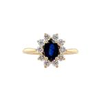 Gouden entourage ring met diamant en saffier 14 karaat*, Verzenden, Zo goed als nieuw, Goud