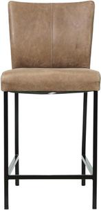 Bruine leren moderne barkruk - poot vierkant zwart - Vintage, Huis en Inrichting, Barkrukken, Met voetsteun, Nieuw, Leer, Ophalen of Verzenden