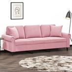 vidaXL Driezitsbank met sierkussens 180 cm fluweel roze, Verzenden, Stof, 200 tot 250 cm, Driepersoons