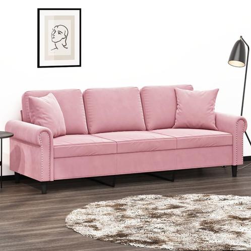 vidaXL Driezitsbank met sierkussens 180 cm fluweel roze, Huis en Inrichting, Banken | Bankstellen, Nieuw, 200 tot 250 cm, Stof
