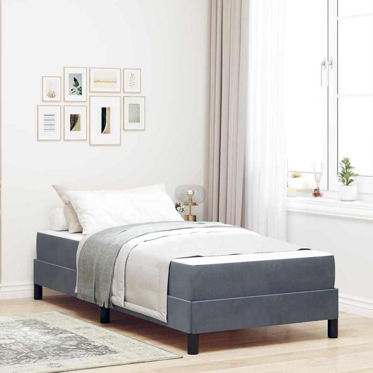 vidaXL Boxspringbed met matras Donkergrijs 80 x 220 cm Stof, Huis en Inrichting, Slaapkamer | Bedden, Grijs, Nieuw, Stof, Verzenden