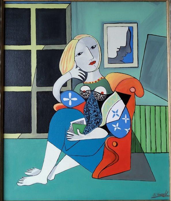 José Antonio lerta Mármol - MUJER CON LIBRO, Antiek en Kunst, Kunst | Schilderijen | Modern