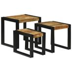 vidaXL Nesttafel 3 pcs Bruin en zwart Massief ruw mangohout, Huis en Inrichting, Tafels | Bijzettafels, Verzenden, Nieuw, Minder dan 45 cm