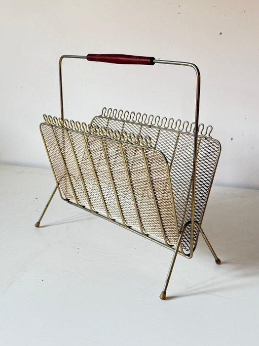 Tijdschriftenhouder - Messing, Hout, Antiek en Kunst, Kunst | Designobjecten