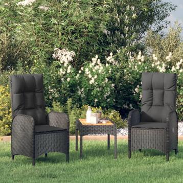 vidaXL 3-delige Loungeset met kussens poly rattan zwart beschikbaar voor biedingen