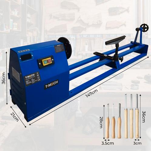 T-Mech Houtdraaibank 400 W - 4 snelheden - 6 gratis beitels, Doe-het-zelf en Verbouw, Draaibanken, Verzenden