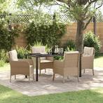 vidaXL Tuin eettafelset met kussen 5 pcs Beige poly rattan, Verzenden, Nieuw, Rotan