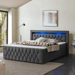 Boxspringbed Leona - 180x200 cm - Grijs incl. led verlichtin, Verzenden, Nieuw