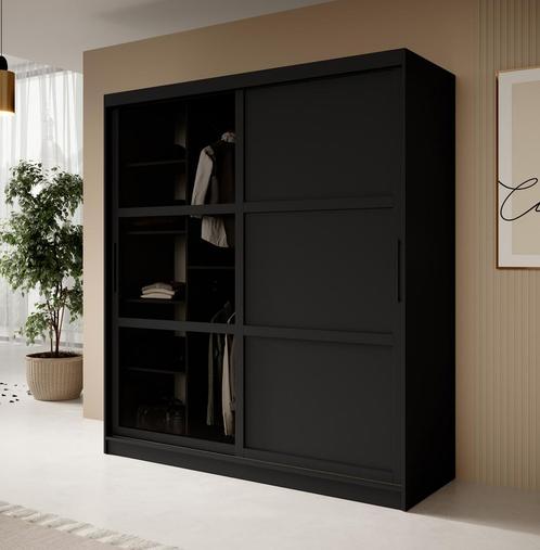 Kledingkast 180cm zwart Schuifdeuren - Smoked glass, Huis en Inrichting, Kasten | Vitrinekasten, 50 tot 75 cm, Nieuw, 200 cm of meer