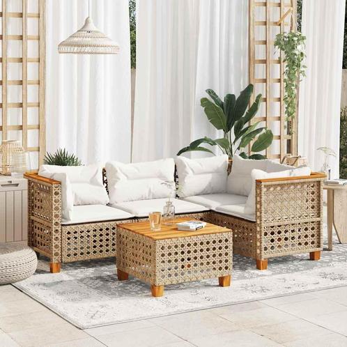 vidaXL 5-delige Loungeset met kussens poly rattan beige, Tuin en Terras, Tuinsets en Loungesets, Loungeset, Nieuw, Rotan, Verzenden