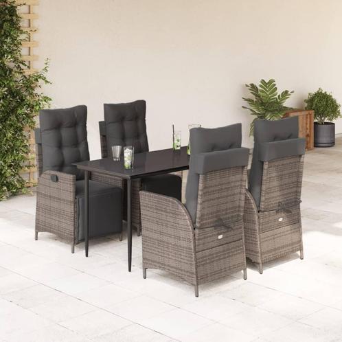vidaXL 5-delige Tuinset met kussens poly rattan grijs, Tuin en Terras, Tuinsets en Loungesets, Tuinset, Nieuw, 4 zitplaatsen, Rotan