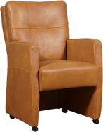 Cognac leren landelijke eetkamerfauteuil - Granada leer Saha, Huis en Inrichting, Overige kleuren, Nieuw, Leer, Ophalen of Verzenden