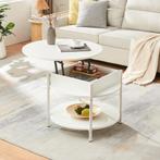 Salontafel Kandas rond wit en houtkleurig Ø70 cm [en.casa], Verzenden, Nieuw