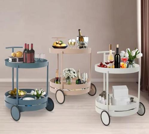 Ronde IJzeren Serveerwagen met Wielen – 2 Niveaus, Huis en Inrichting, Tafels | Eettafels, Nieuw, Verzenden