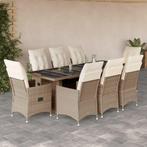 vidaXL 9-delige Bistroset met kussens poly rattan beige, Verzenden, Nieuw, Rotan, 8 zitplaatsen