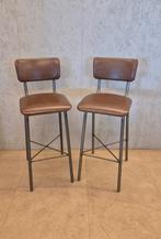 Barkrukken industrieel, metaal met bruin leer, Ophalen, 5 krukken of meer, Met voetsteun, 60 tot 90 cm