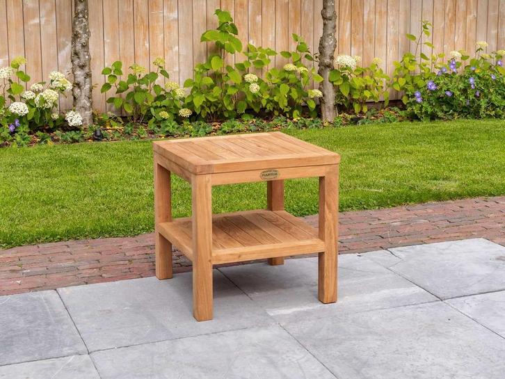 Ideale bijzettafel van massief teakhout | Direct leverbaar!, Tuin en Terras, Tuintafels, Vierkant, Nieuw, Teakhout, Ophalen of Verzenden