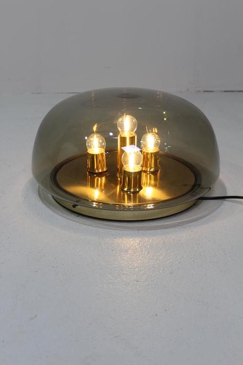 Vintage design plafondlamp rookglas, wandlamp - jaren 70, Huis en Inrichting, Lampen | Plafondlampen, Zo goed als nieuw, Glas