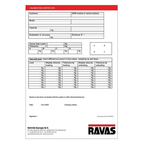 Kalibratiecertificaat - handpalletwagen Ravas, Zakelijke goederen, Kantoor en Winkelinrichting | Magazijn, Stelling en Opslag