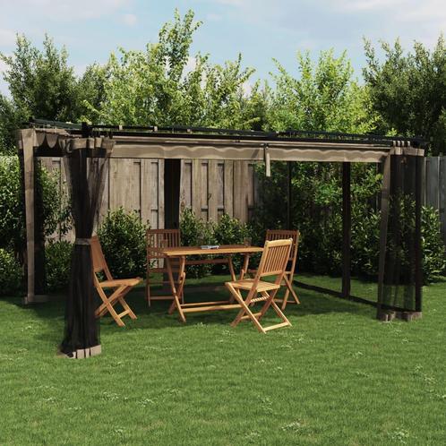 vidaXL Prieel met zijwanden van gaas 4x3 m staal taupe, Tuin en Terras, Partytenten, Nieuw, Verzenden
