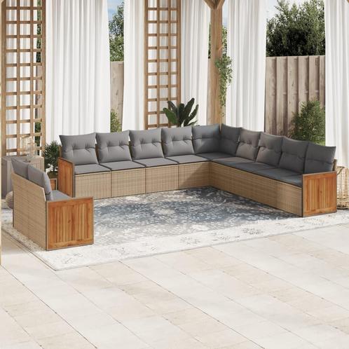 vidaXL 11-delige Tuinset met kussens poly rattan beige, Tuin en Terras, Tuinsets en Loungesets, Tuinset, Nieuw, Rotan, Verzenden