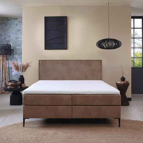 *WOONWINKEL* Boxspring Lederlook 180x200 Beige, Huis en Inrichting, Slaapkamer | Boxsprings, Beige, Nieuw, Verzenden