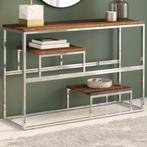 vidaXL Wandtafel roestvrij staal en massief bielshout, Minder dan 50 cm, 50 tot 75 cm, Verzenden, Nieuw