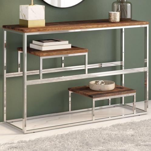vidaXL Wandtafel roestvrij staal en massief bielshout, Huis en Inrichting, Tafels | Salontafels, Nieuw, Minder dan 50 cm, Metaal