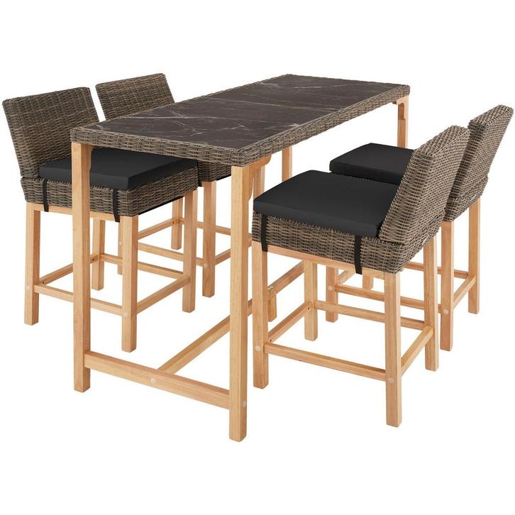Wicker bartafel Lovas met 4 stoelen Latina - natuur, Tuin en Terras, Tuinsets en Loungesets, Verzenden