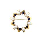 Gouden broche met saffier en parel 14 krt, Sieraden, Tassen en Uiterlijk, Broches, Ophalen of Verzenden, Nieuw