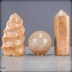 Natuurlijk Peach Moonstone Set Vlam, Bol en Obelisk in