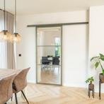 Stalen Schuifdeur met koofsysteem 3 Vlaks Olijfgroen Helder, Nieuw, Metaal, 75 tot 150 cm, 150 tot 225 cm