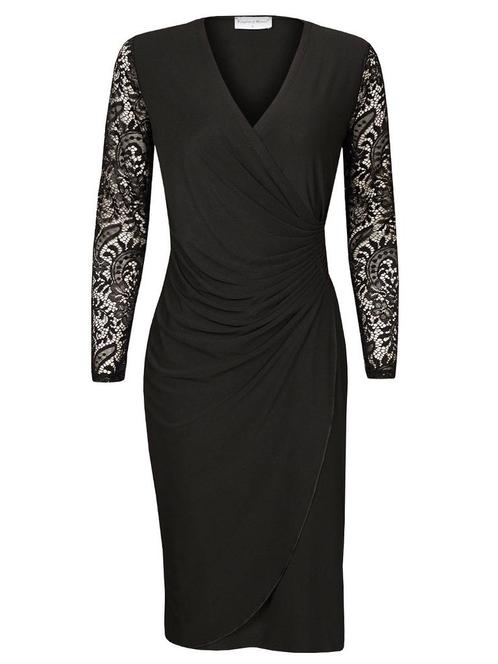 Jurk Geplooid Kant Zwart L (40), Kleding | Dames, Jurken, Verzenden