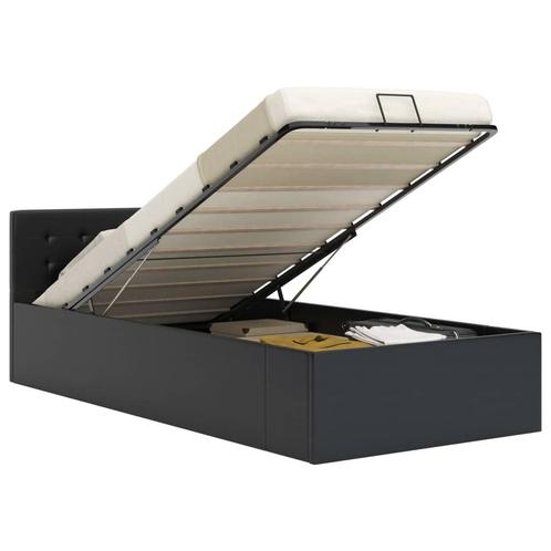 vidaXL Bedframe met opslag hydraulisch kunstleer zwart, Huis en Inrichting, Slaapkamer | Bedden, 100 cm, 200 cm, Zwart, Eenpersoons
