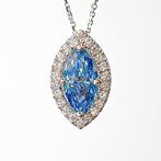 Ketting met hanger - 14 karaat Witgoud - 1.30ct. tw. Blauw, Sieraden, Tassen en Uiterlijk, Antieke sieraden