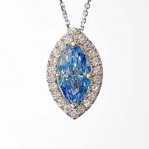 Ketting met hanger - 14 karaat Witgoud - 1.30ct. tw. Blauw, Sieraden, Tassen en Uiterlijk, Antieke sieraden