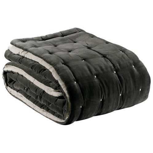 Effen plaid Elise Thunder gewatteerde afwerking 240 x 260, Huis en Inrichting, Woonaccessoires | Plaids en Woondekens, Nieuw, Verzenden