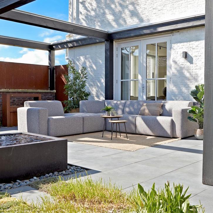 *WOONWINKEL* Grijze Buiten Hoekbank All-weather Met Tussenho, Tuin en Terras, Tuinsets en Loungesets, Nieuw, Verzenden