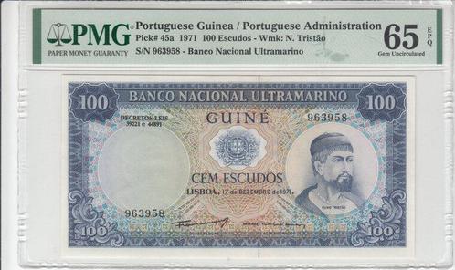 1971 Portuguese Guinea P 45a 100 Escudos Pmg 65 Epq, Postzegels en Munten, Bankbiljetten | Europa | Niet-Eurobiljetten, Verzenden
