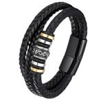 Fako Bijoux® - Leren Armband Heren - Zwart Leer Met Stalen, Sieraden, Tassen en Uiterlijk, Armbanden, Verzenden, Nieuw