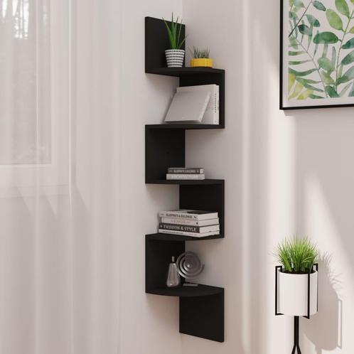 vidaXL Hoekwandschap 19x19x123 cm bewerkt hout zwart, Huis en Inrichting, Woonaccessoires | Wandplanken en Boekenplanken, Nieuw