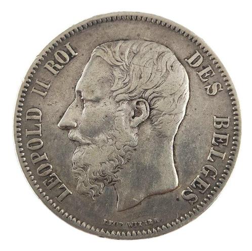 België. Leopold II. Silver 5 Francs Coin 1869  (Zonder, Postzegels en Munten, Munten | Nederland